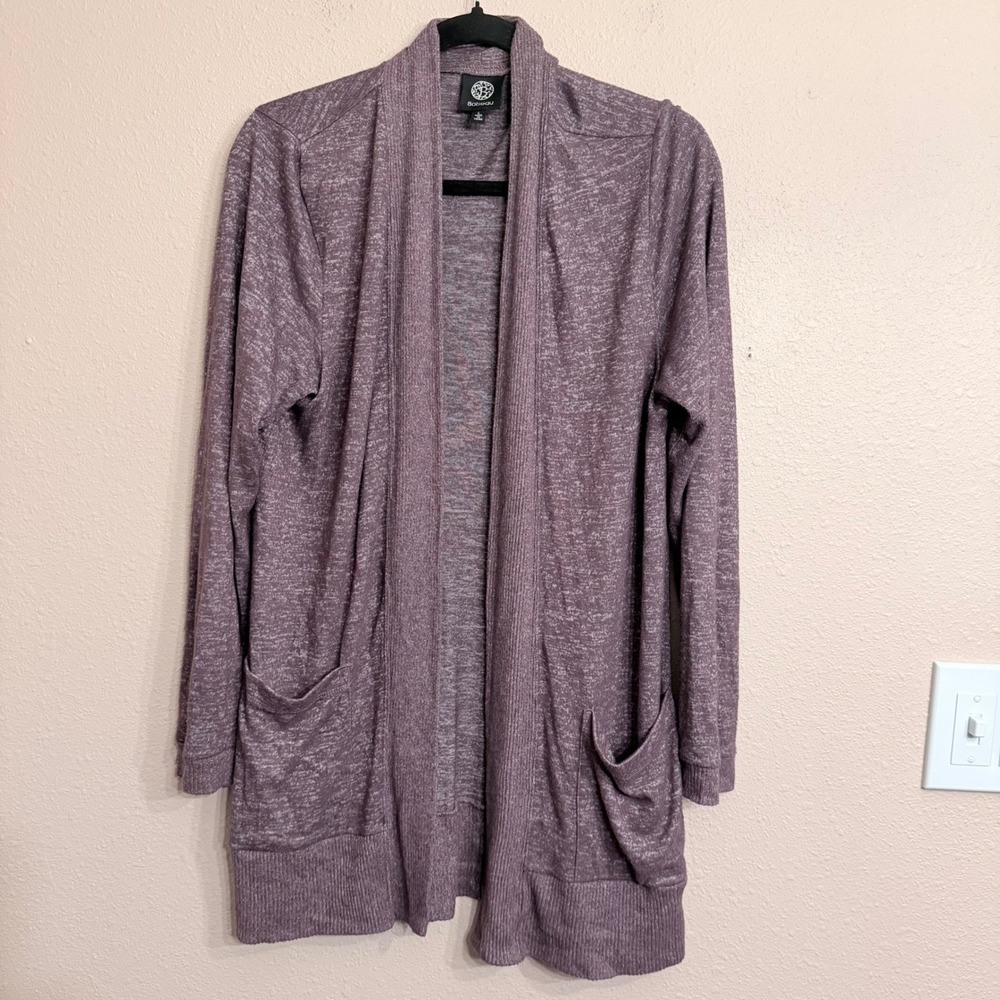 Bobeau Women Purple Space Dye Open Front Cardigan Pockets MA222355S L